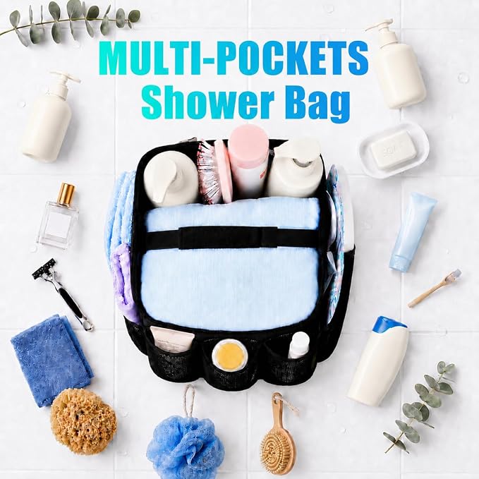 Attmu Mesh Shower Caddy Portable for College Dorm Room Camping Essentials, Shower Caddy Dorm with 9-Pockets, Large Capacity Hanging Basket Bathroom Bag for Toiletry, Swimming, Gym, Camp, Beach