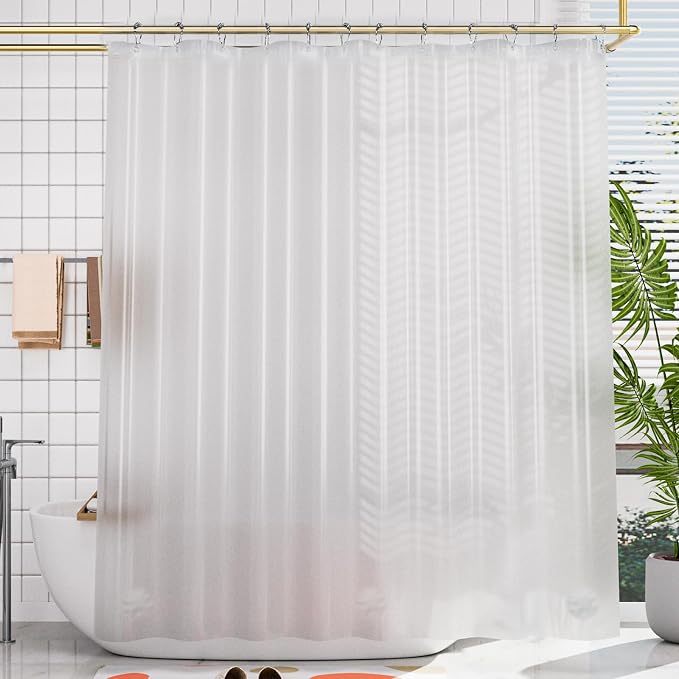 AmazerBath Frosted Shower Curtain Plastic, Heavy Duty Bathroom Curtain Premium PEVA, 8G Weighted Shower Curtains for Bathroom with 3 Big Weighted Stones and 12 Rustproof Grommets, 70x72 Inches