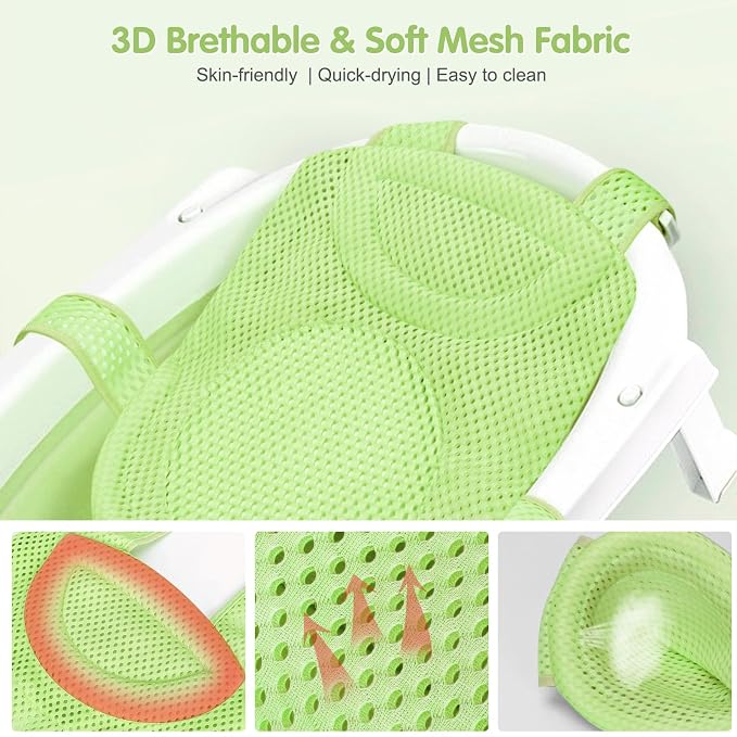 Colorlife Baby Bath Seat Support Net Infant Bathing Seat Support Mat, Adjustable Comfortable Non-Slip Five-Pointed Baby Shower Net Bathtub Sit Up Mesh for Newborn 0-12 Months-Grass Green(No Bathtub)