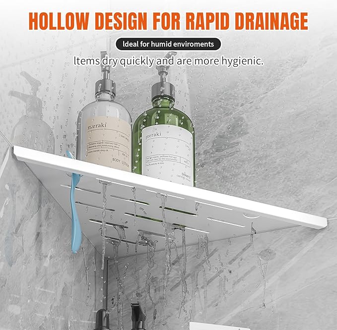 Corner Shower Shelf with Razor Hole, Rustproof Stainless Steel Shower Organizer, No Drilling Tile Shower Shelves, Modern Bathroom Shelf for Tile Wall, Grout in Shelf for Bathroom 2-Pack, 10"