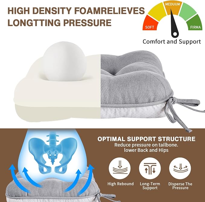 BETU Chair Cushions for Dining Chairs Set of 6,3.5" Thick Kitchen Table Chair Pads with Ties,Non Slip Backing and Covers, Seat Cushion for Dining Room,Bar,Patio Chairs,15.5"X15.5"X3.5",Light Grey