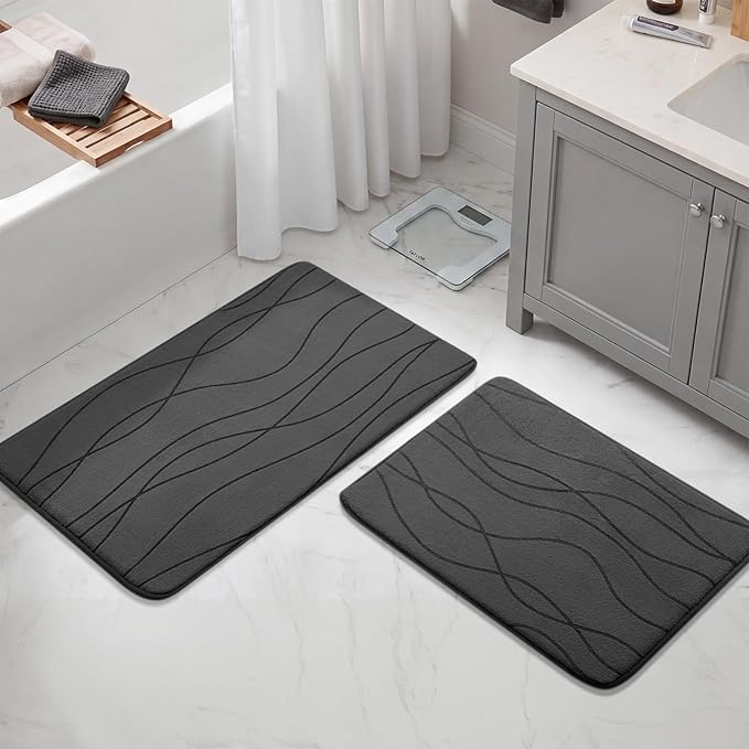 YIHOUSE Memory Foam Bathroom Rug Sets, Dark Grey, 17x24 & 20x32, 2 Piece | Ultra Soft, Absorbent, Non-Slip, Machine Washable