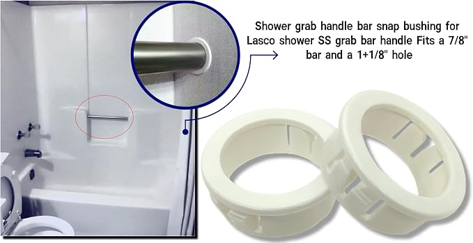 SB1.093-14 Shower Grab Handle Bushing Lasco snap Bushing, Compatible with HEYCO Lasco Shower Gripper (7/8 inch Rod and 1+1/8 inch Hole) 2 Pack