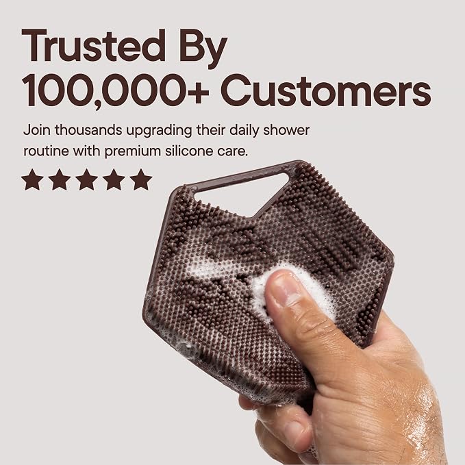 TOOLETRIES Premium Silicone Body Scrubber 2.0, Hygienic Loofah Alternative, Exfoliating Shower Scrubber for Sensitive Skin, Quick Drying & Long-Lasting Bathroom Essentials for Men & Women - Chocolate