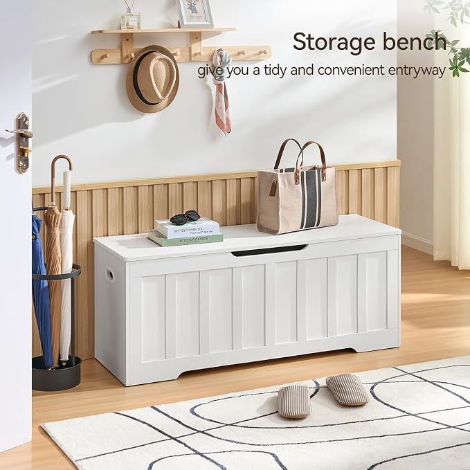 VANKILEY 47.2" Storage Chest Extra Large,Storage Trunk with 2 Safety Hinges,Wooden Storage Bench,Shoe Bench,47.2x15.7x19.1 Inch,Easy Assembly,Storage Bench for Bedroom,Living Room,entryway(White).