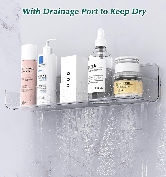 Shower shelves, Adhesive Clear Acrylic Bathroom caddy Organizer | Large Capacity, Adhesive Shower Caddy, Waterproof and Rustproof, Multiple Drainage Holes, Suitable for Bathroom