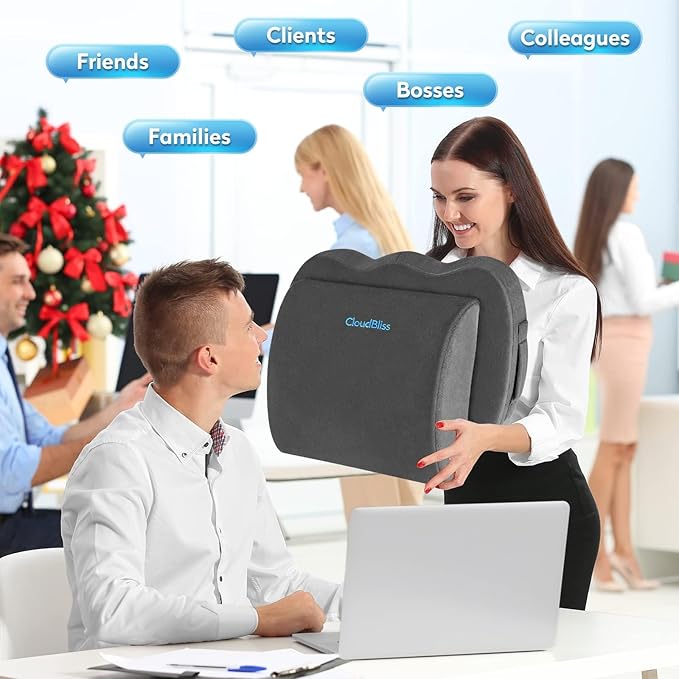 CloudBliss Lumbar Support Pillow & Seat Cushion Set for Office Chair, Desk Chair, Wheelchair & Car–Memory Foam Back Support, Ergonomic Chair Cushions,Sciatica Pain Relief,Home Essentials(Grey,XL)