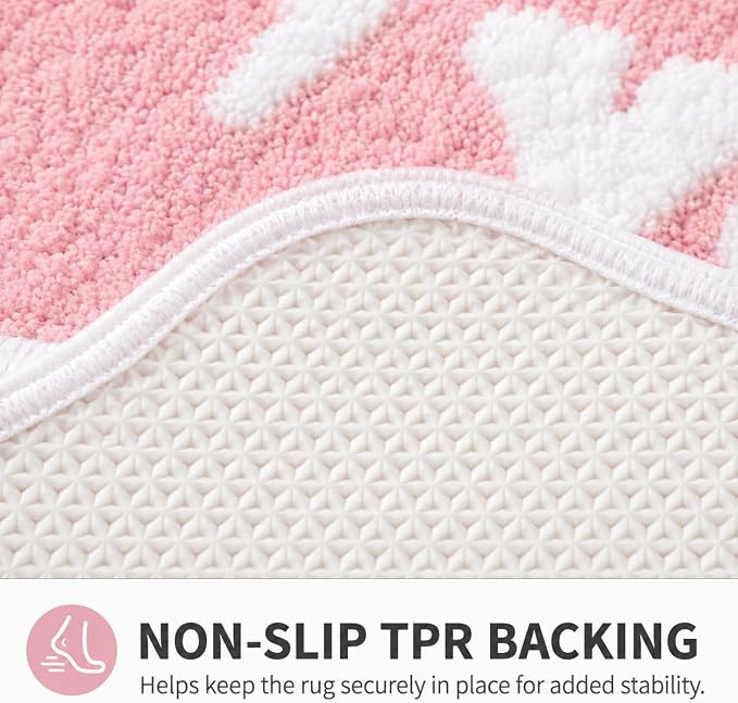 Scalloped Pink Bath Rug, You Look Good Cute Bathroom Rug, Soft Absorbent Quick Dry Bath Mat, TPR Non Slip Backing, Microfiber Mat for Shower Tub Sink Vanity 20" x 31.5"