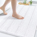 Grandaily Chenille Striped Bathroom Rugs 30x20, Extra Thick and Soft Absorbent Bath Mats, Rubber Backing, Plush Shaggy Shower Carpet, Machine Wash Dry, Bath Rug for Bathroom, Solid White