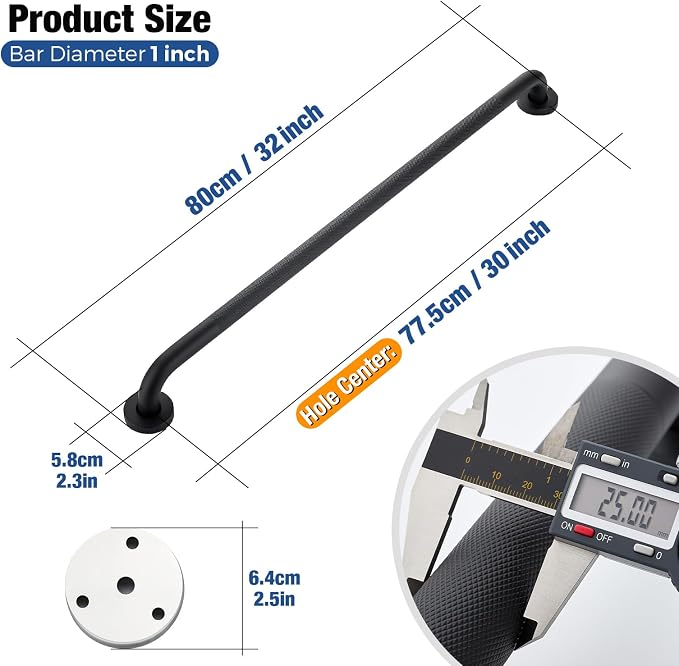 Grab Bars for Shower 2 Pack 32-Inch, Stainless Steel Anti-Slip Safety Shower Handle for Elderly Bathroom Wall Support Handicap Handicap Grab Bars for Seniors, Matte Black
