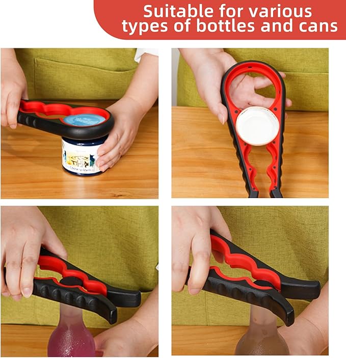 Bottle Opener for Arthritic Hand,Jar Opener for Old People, Children, Women, Those with Weak Hands,Multifunctional Kitchen Gadgets (B-red)