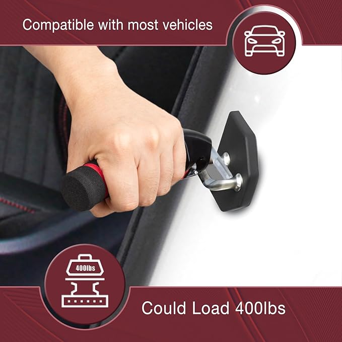KOUNATSURI Car Door Handle for Elderly Car Assist Support Handle Multifunction Car Door Latch Bar for Seniors and Handicapped(Red)