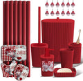 Clara Clark Christmas Bathroom Accessory Set - 22PC, Complete Set + Bath Rugs, Modern, Red & White, Polyester