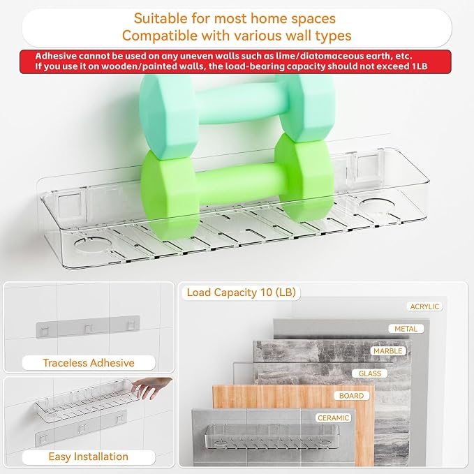 Yieach 2 Pack Clear in Shower Organizers,Adhesive Shower Caddy,No Rust Acrylic Shower Shelves & Storage Rack,Plastic Bathroom Shelves,Bathtub Storage Organizer,Shampoo,Conditioner Holder for Washroom