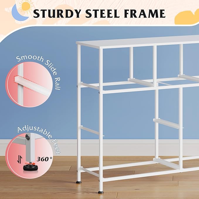 WLIVE 7 Drawer Dresser TV Stand, Entertainment Center, Media Console Table with Metal Frame and Wood Top for TV up to 45 inch, Chest of Drawers for Bedroom, Living Room, A-Pink