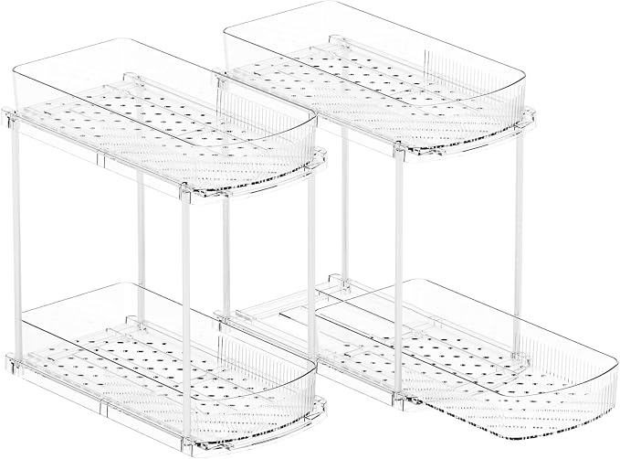 Yieach 2 Pack 13.8″ Deep 2 Tier Under Sink Storage Organizer,Large Pull Out Bathroom Organizers and Storage,Slide Out Acrylic Undersink Storage Shelf,Kitchen Under Sink Organizer for Cleaning Products