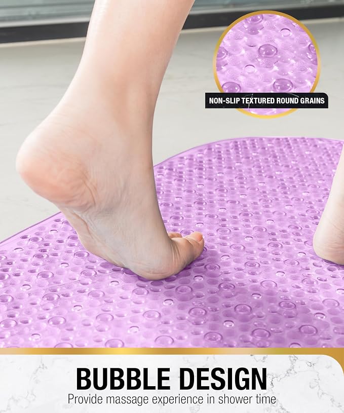 HITSLAM Oval Bathtub Mat Non Slip, 27x15 Inch Bubble Bath Tub Mat for Bathroom, Machine Washable Shower Mat with Suction Cups and Drain Holes, Purple
