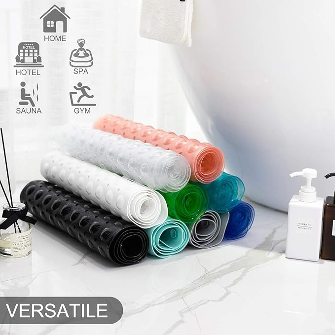TEESHLY Bathtub Mats for Shower Tub, Extra Long Non-Slip 39 x 16 Inch Bath Mat with Drain Holes and Suction Cups, BathMat for Bathroom with Machine Washable (Clear Brown)