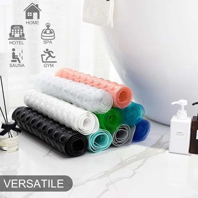 TEESHLY Bathtub Mats for Shower Tub, Extra Long Non-Slip 39 x 16 Inch Bath Mat with Drain Holes and Suction Cups, BathMat for Bathroom with Machine Washable (Clear Coral Pink)