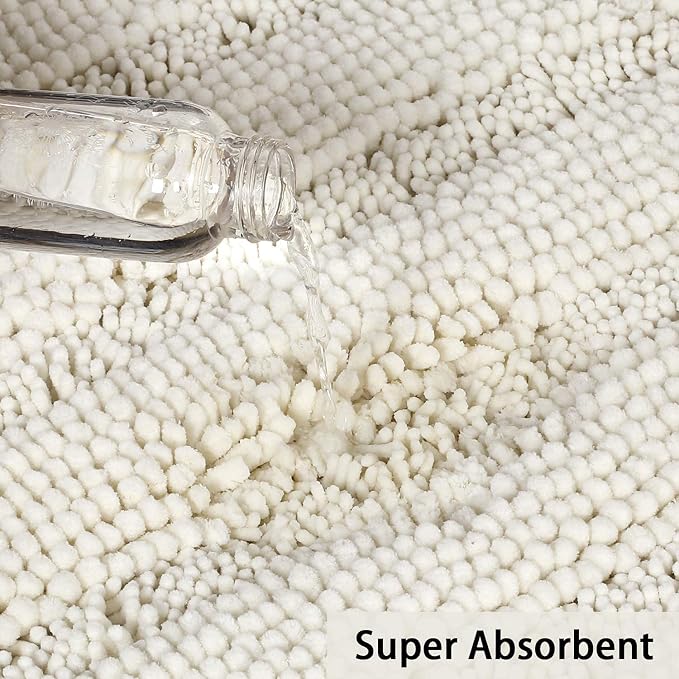 Turquoize Chenille Bath Rugs Shaggy Bathroom Rugs Non Slip Bath Mat for Bathroom 24 x 36 Cream Bath Rug for Bath Room Extra Soft and Absorbent Area Rug, 24"x 36", Cream