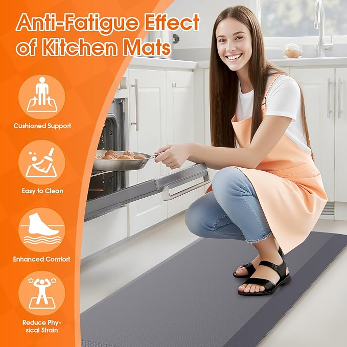 4/5 Inch Thicker Kitchen Mat, Cushioned Thick Floor Comfort Mat, with Non-Slip Bottom, Water & Stain Resistant, Easy Clean Standing Desk Mat for Kitchen, Sink, Office (17.3"x39"x0.8", Grey)