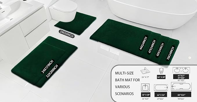 MINIDEAR Toilet Rugs 24x20 - U Shaped Dark Green Thick Memory Foam Contour Rugs,Plush Fluffy, Non-Slip, Quick Dry, Absorbent Washable Floor Microfiber Mat for Home Decor Accessories