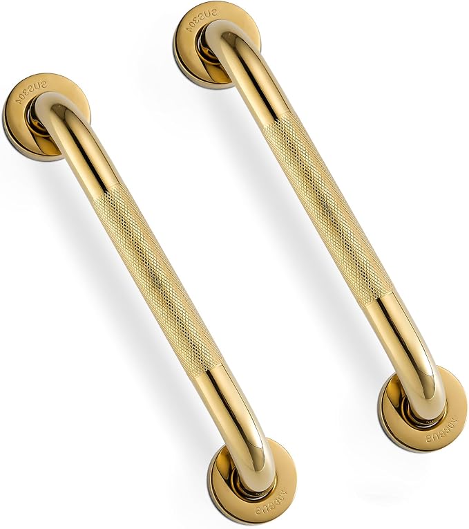 Grab Bars for Shower, Zynuhmo 2 Pack 12 Inch Anti Slip Stainless Steel Bathroom Safety Shower Grab Bar Handrails for Handicap Injury Pregnant Senior Assist Shower Handles(Titanium Gold, 1" Diameter)