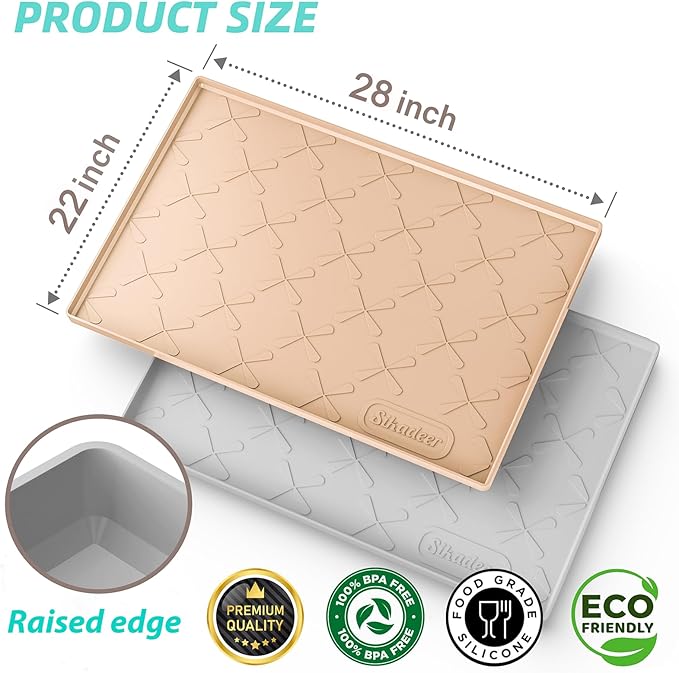 SIKADEER 28" x 22" Under Sink Mat Waterproof, Silicone Mat Kitchen Drawer Shelf and Cabinet Liner, Sink Protector for Kitchen Organizers and Storage, Boot Tray Pet Food Mats