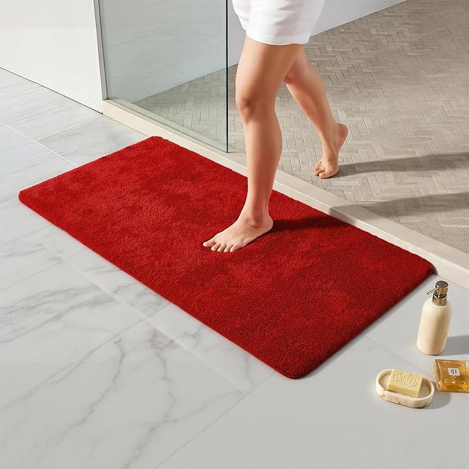 TYUU Red Bathroom Rugs, Ultra Soft Bath Rugs Non Slip Washable, Super Absorbent Quick Dry Bath Mat with Rubber Backing for Bathroom Floor, Shower, or Sink, Red 24" x 48"