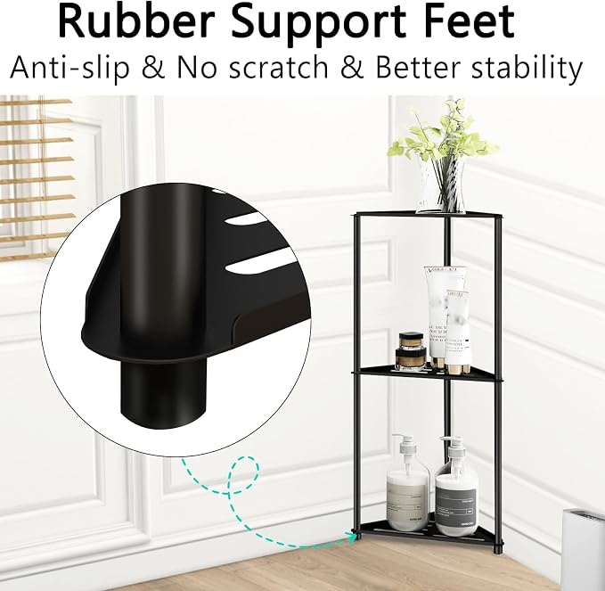 Standing Shower Caddy Corner, 3 Tier Stainless Steel Shower Organizer Stand, Rustproof Corner Shower Shelves, Corner Shower Caddy Bathroom Shower Stand, Black