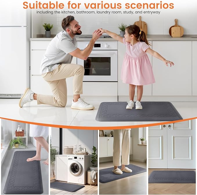 4/5 Inch Thicker Kitchen Mats for Floor Non-Slip Anti Fatigue Comfort Mat Waterproof Kitchen Rug for Sink, Office,Home Stain Resistant Standing Desk Rugs-17.3"x 39", Grey