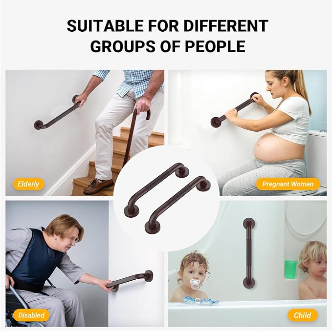 Anti Slip Grab Bars for Shower Oil Brown, Safety Textured Grip Shower Grab Bars for Seniors, Holds up to 500LBs, Knurled Handicap Grab Bars for Wall with Concealed Screws, 12 Inch
