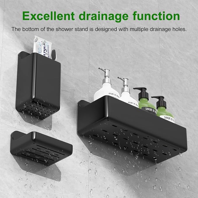 Adhesive Shower Caddy 6 Pack Rustproof Shower Shelves for Inside Shower No Drilling Bathroom Organizers and Storage Large Rack with Soap Holder Clear