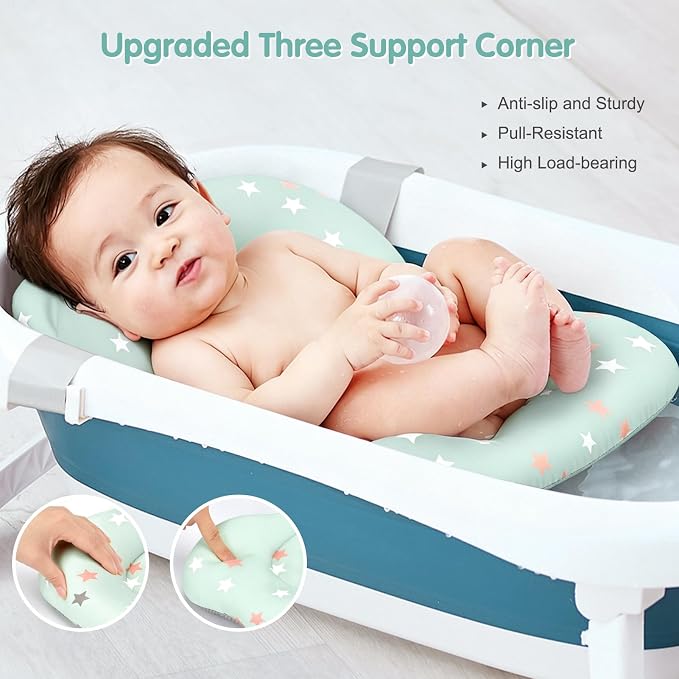 Colorlife Baby Bath Seat Support Net Infant Bathing Seat Support Mat, Adjustable Comfortable Non-Slip Three-Pointed Baby Shower Net Bathtub Sit Up Mesh for Newborn 0-12 Months-Green Star(No Bathtub)