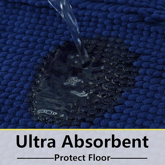 Bathroom Rugs Chenille 3-Piece Extra Soft and Absorbent Shag Bathroom Rugs, Machine Wash Mat, Strong PVC Non-Slip Underside, Plush Carpet Mats (Navy Blue)