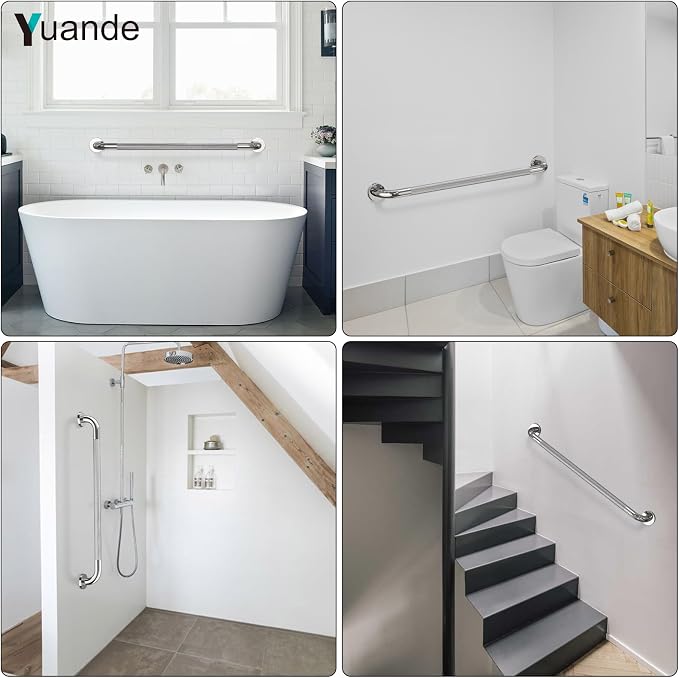 4 Pack 32 Inch Shower Grab Bar, YuanDe Chrome Bathroom Grab Bar Handle w/Anti-Slip Knurled Grip, Stainless Steel Bath Balance Bar,1.25" Diameter Safety Hand Rail Support,Handicap Injury Elderly Senior