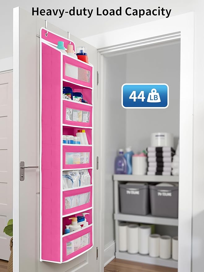 JARLINK 2 Pack Over The Door Organizer Storage, 5 Shelf Hanging Door Organizer with 5 Large Capacity Pockets, Anti Tilt 44 lb Load Behind Door Storage for Bedroom, Bathroom, Pantry, Nursery, Rose Pink