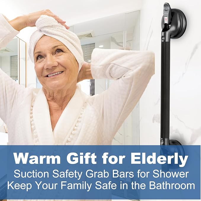 Shower Handle,Shower Handles with Strong Suction Cup Grab Bar,Bathroom Safety Grab Bar for Handicap Elderly Seniors and Disabled,Heavy Duty,Black