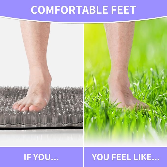 Yolife Shower Foot Scrubber Mat, Anti-Slip Bath Mat with Scrub Bristles, Soft Shower Foot Massager with Strong Suction Cups for Soothe Achy Feet,27.5'' x 15.7''