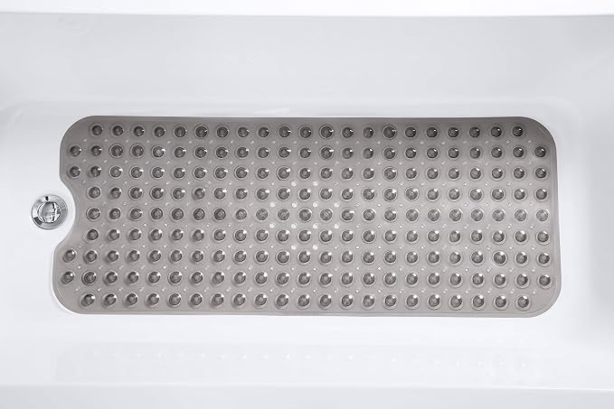 Extra-Long Non-Slip Bathtub & Shower Mat 39”x16” (Smooth/Non-Textured Tubs Only) Safe, Clean, Machine-Washable, Superior Grip&Drainage, Vinyl, Transparent Gray (Grey)