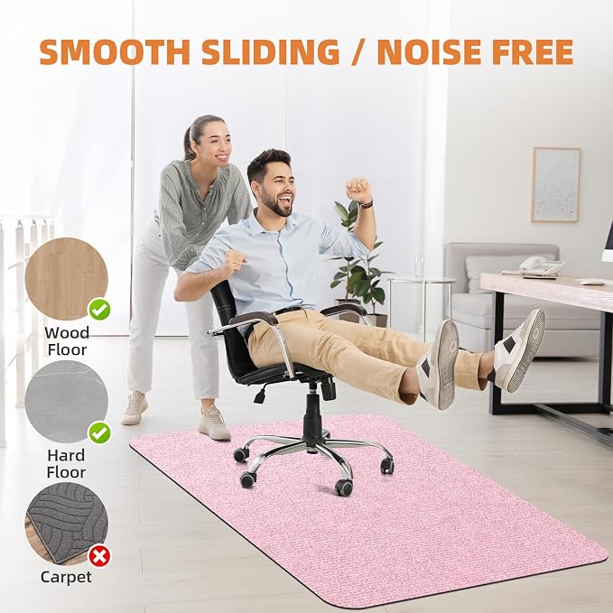 Durable Non-Slip Office Chair Mat for Hardwood Floors, 48"x36" Large Tile Floor Protector, Anti-Scratch Thick Heavy-Duty Recyclable Gliding Desk Mats for Computer Rolling Chairs, Pink