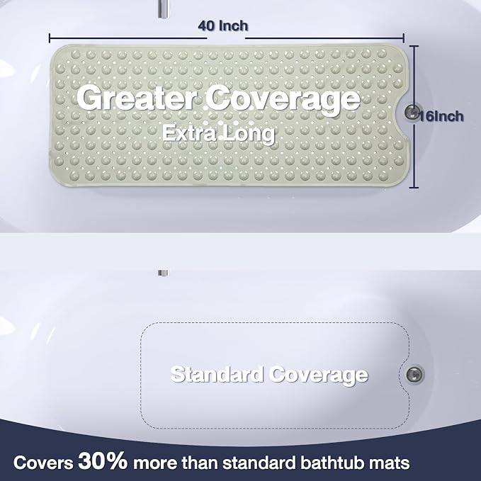 Extra Long Bathtub Mat Non Slip, Camel Soft Bath Mat for Tub 40 x 16 Inch Full Size, Bath Tub Shower Mats for Bathroom Floor with Big Suction Cups and Drain Holes, Easy Washable, BPA Free