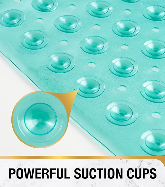 HITSLAM Shower Bathtub Mat Non Slip, 24"x 24" Bath Mat for Tub, Soft PVC Shower Mats for Inside Shower with Suction Cups and Center Drain Hole, Machine Washable Bathroom Floor Mat, Green