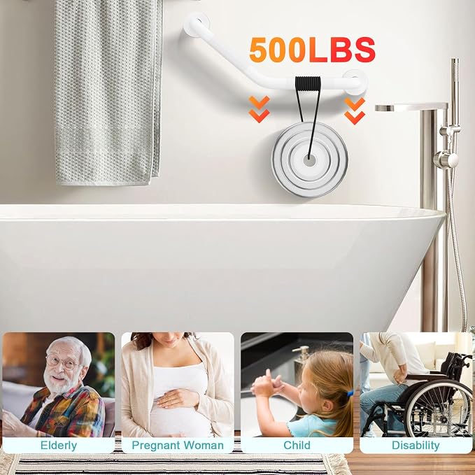 16 Inch Angled Grab Bar 2 Pack, ZUEXT Anti Slip White Shower Grab Bar Handles, Stainless Steel Knurled Bathroom Balance Bar, Safety Hand Rail Support,Handicap Elderly Injury Senior Assist Bath Handle