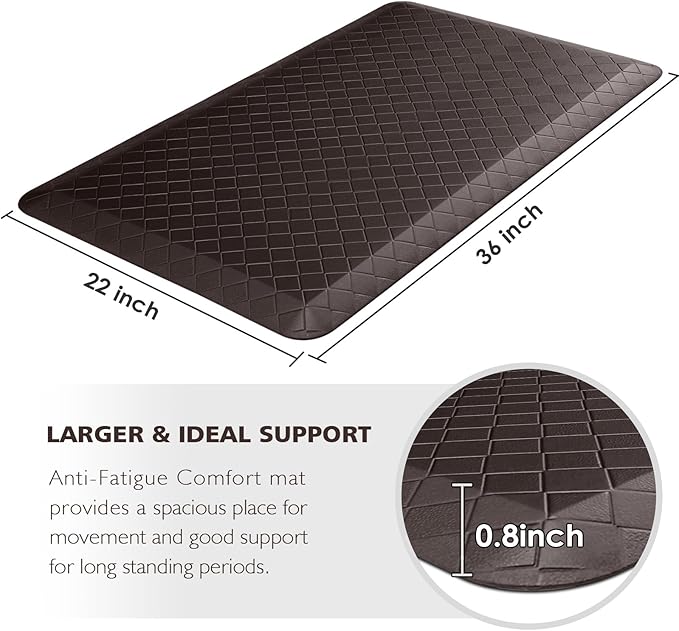 HappyTrends Kitchen Floor Mat - 4/5 Inch Thick Anti-Fatigue Kitchen Rug,Waterproof Non-Slip Kitchen Mats and Rugs Heavy Duty Ergonomic Comfort Rug for Kitchen,Office,Sink,Laundry,(22"x36", Chocolate)