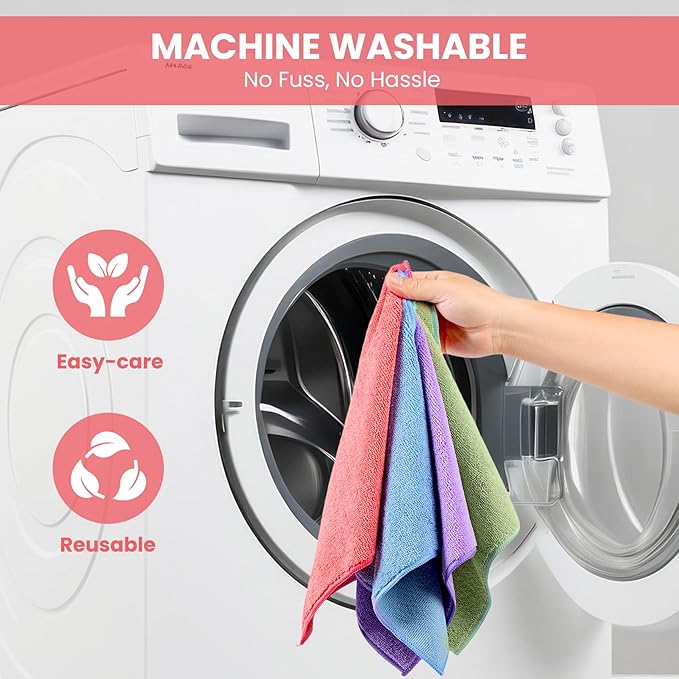 SIFANGKE Microfiber Cleaning Cloth, 52 Pack Assorted Color Cleaning Rags for Housekeeping, Colorful Reusable Microfiber Towels for Car, Kitchen, Bathroom and Household Cleaning Supplies, 11.8"X11.8"