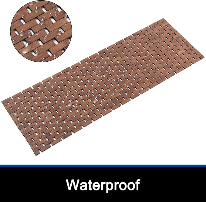 Bath Mat Bathroom Runner Long Large Rugs Floor Wood Shower Bathtub Waterproof Non Slip Accessories 16x48 Inch Easy to Clean, Walnut, 1 pc