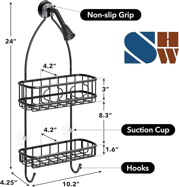 Simple Houseware Bathroom Hanging Shower Head Caddy Organizer, Black (24 x 10.2 x 4.25 inches)