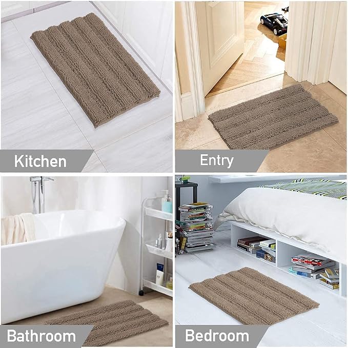 Turquoize Chenille Bathroom Rugs Set Non-Slip Bath Mats for Bathroom Super Absorbent Shaggy Rugs for Tub Shower Toilet Bath Rug Plus U Contour Rug(Oversized: 24" x 36" and 20" x 24" U), Taupe Brown