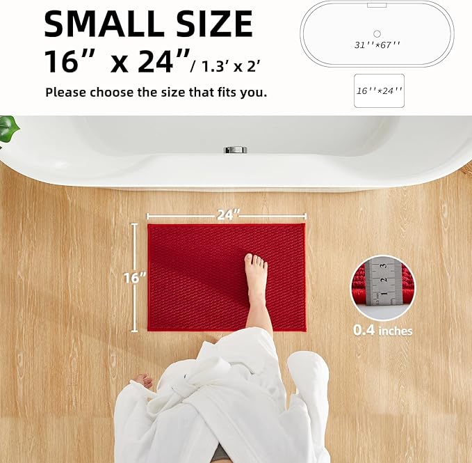 TYUU Christmas Bathroom Rugs Non Slip Washable, Super Absorbent Thin Bath Mat Small Quick Dry Low Pile Bathroom Rug, Red 16"x24"